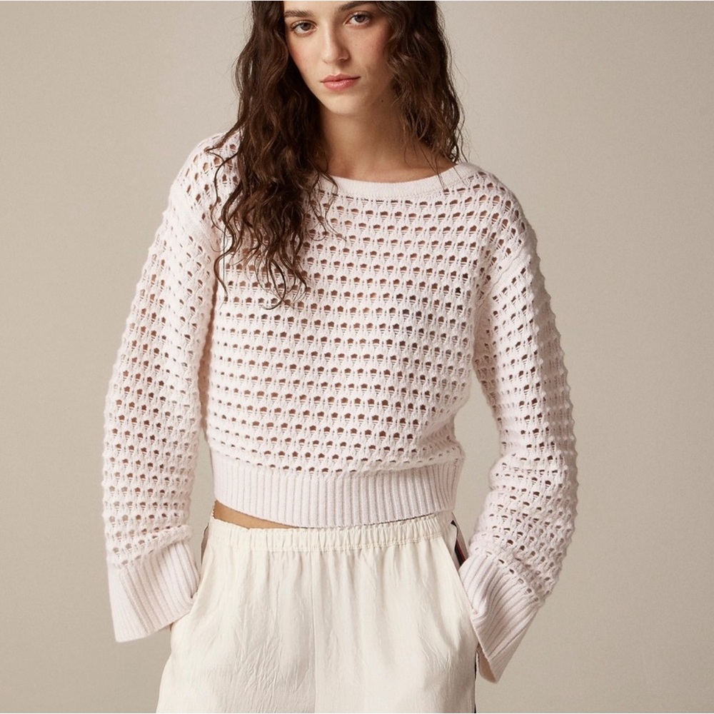NEW J.Crew Cashmere Pointelle Boatneck Sweater Small Blush Pink